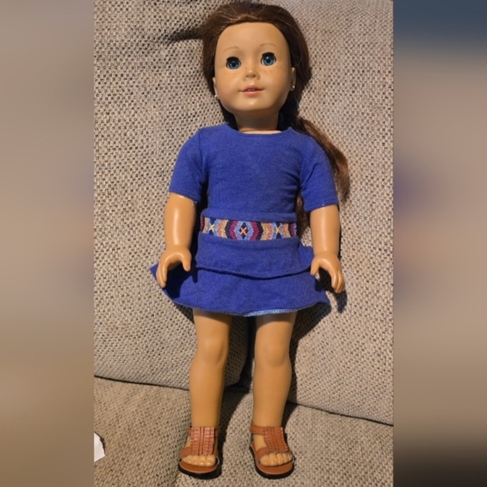 American Girl Doll in Blue Dress with Brown Hair